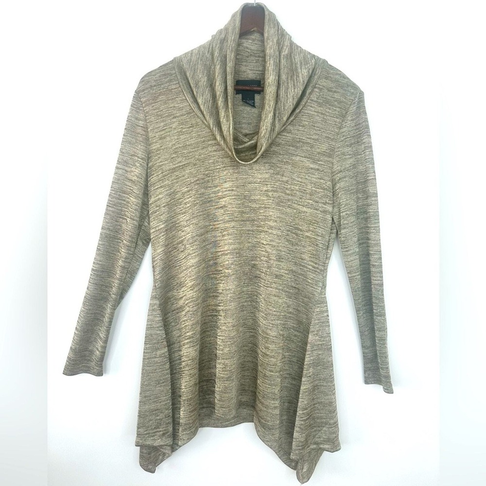 Focus 2000 Womens Cowl Neck Sharkbite Hem Tunic Top Olive Gold L Space Dye
